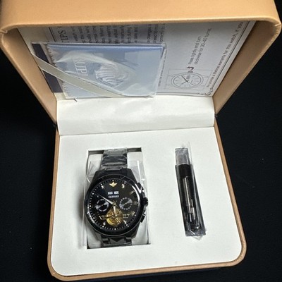 Oupike Men s Watch Tourbillon Self Winding All Black Band, Black Dial