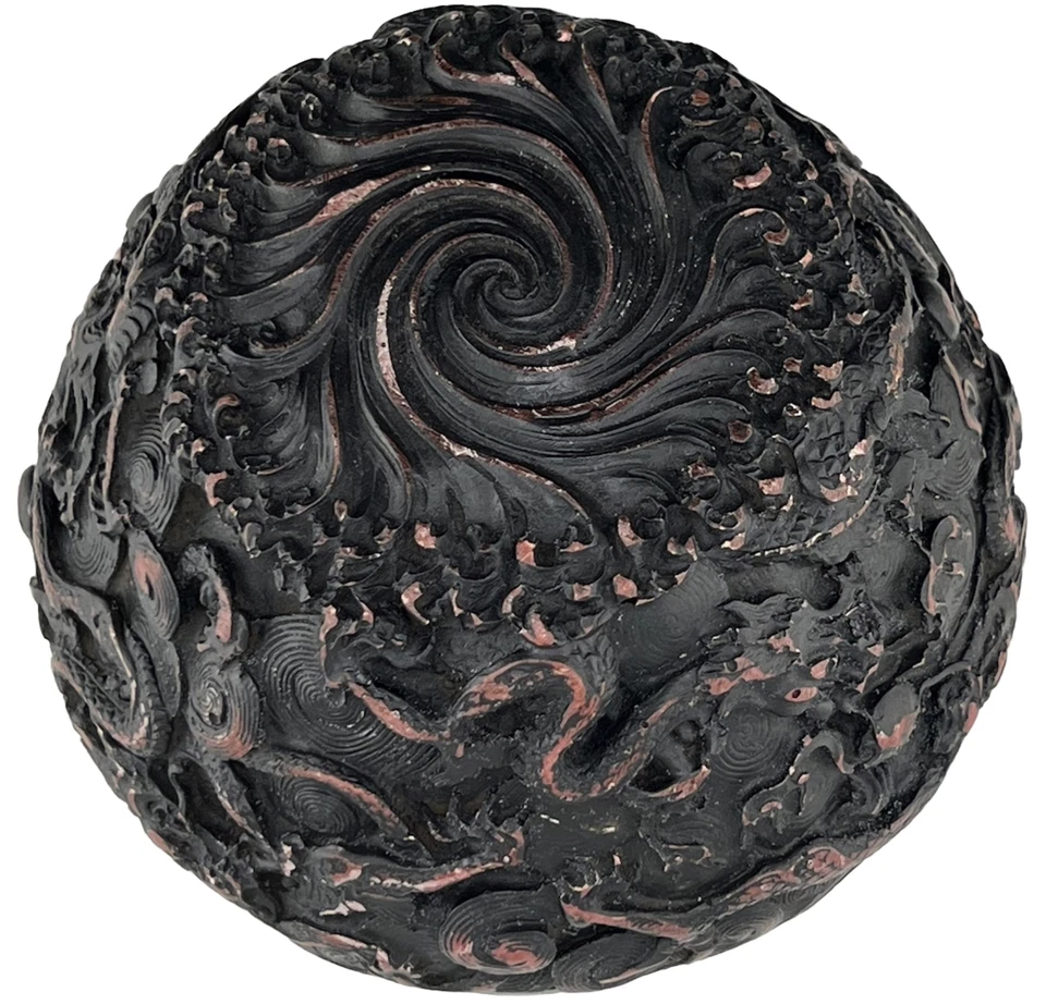 Intrincado dragón leones dragón tallado a mano intestino resina laca cinabrio chino Foto 3 de 4