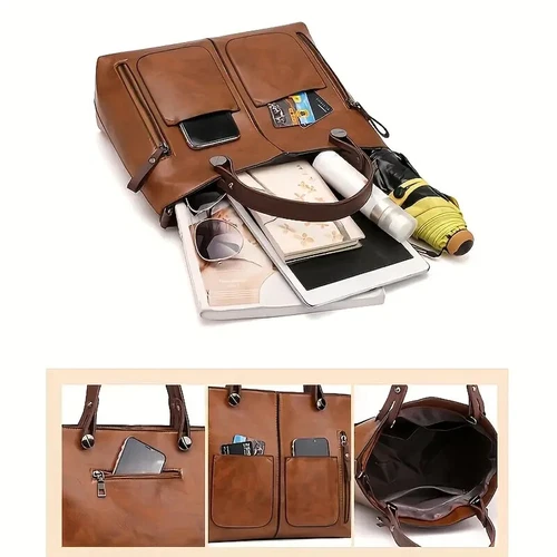 Bolso de mano grande de cuero de lujo para mujer Bolso cruzado de hombro para dama en marrón - Imagen 12 de 16