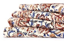 5 Yard Hand Block Flower Print Cotton Indian Natural Sanganeri Print Fabric Art