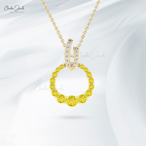 Solid 14k Gold Circle Pendant With 5mm Yellow Sapphire Diamond Wedding Necklace - Picture 5 of 22