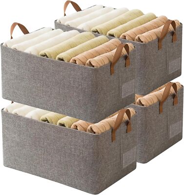 4 wardrobe storage boxes with steel frame stackable shelves (23 liters, gray)