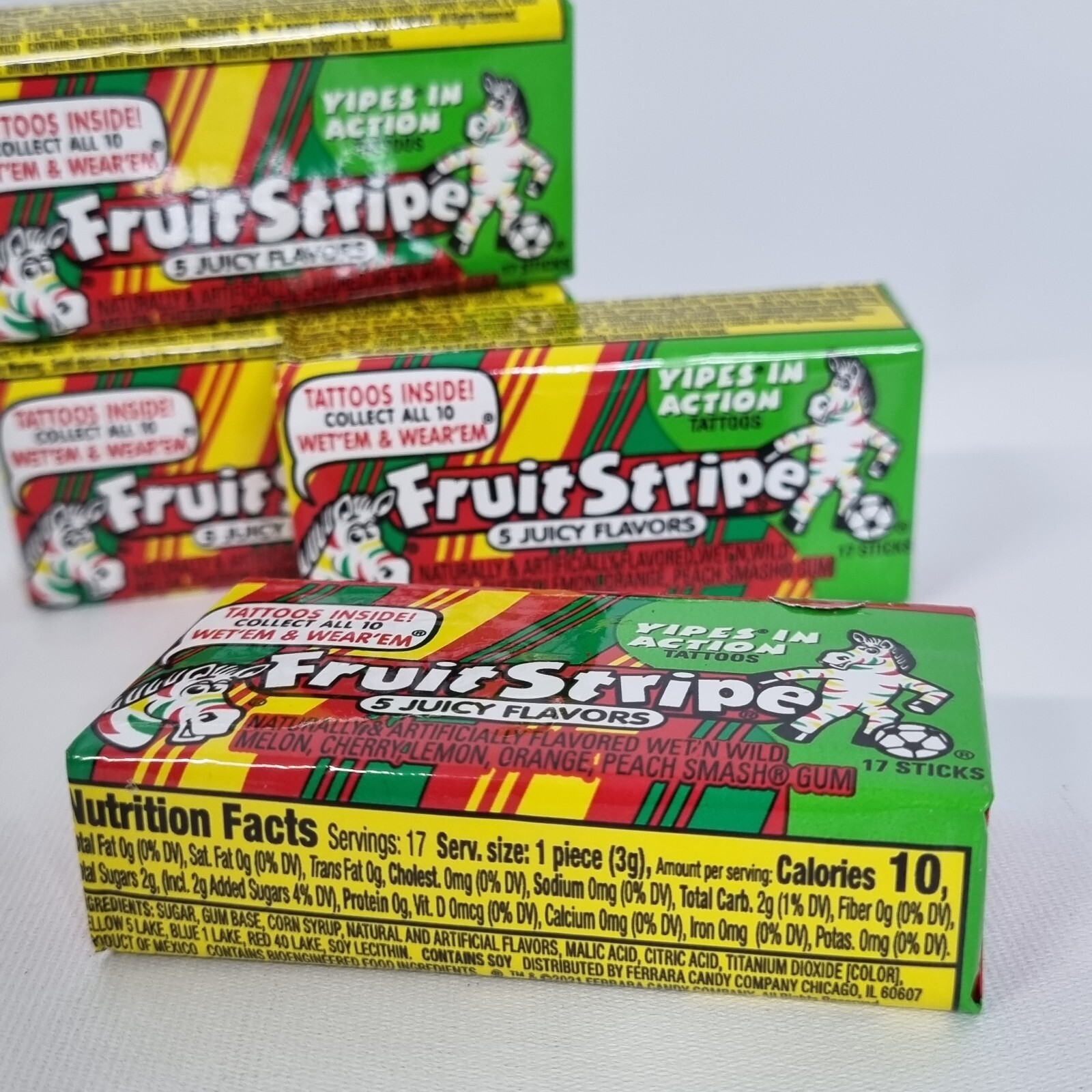 4 Packs Fruit Stripe Chewing Gum 5 Juicy Flavor 17 sticks each Tattoo Bb 7/23 eBay