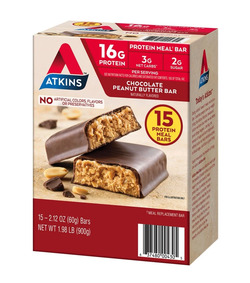 Atkins Protein-Rich Meal Bar, Chocolate Peanut Butter, Keto Friendly (15 Ct.) - Image 3 of 4