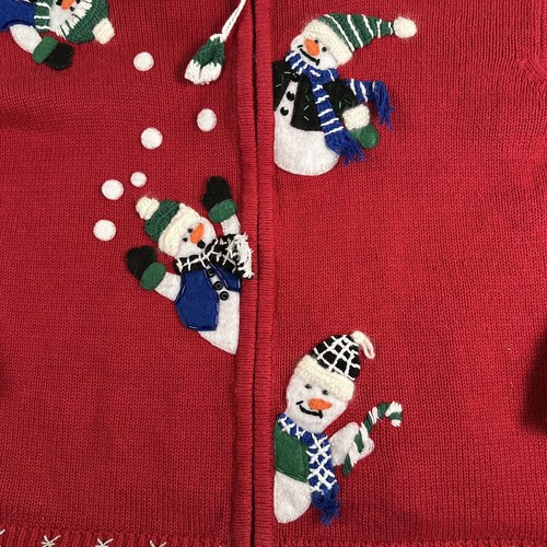 TIARA Embroidered Christmas Cardigan Sweater Girls 12 14 Red Beaded Snowmen Zip - Picture 3 of 11