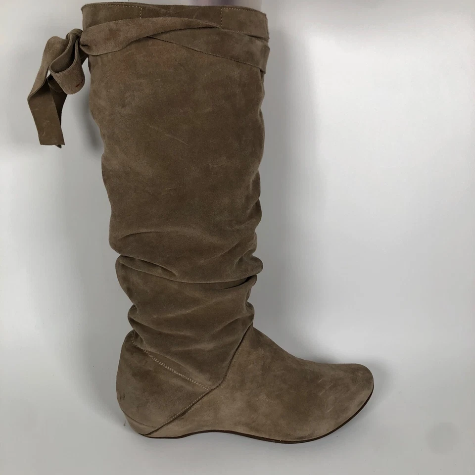 Fornarina womens Size 7.5 - 8 / 38 Tan Suede Leather Slouch Bow Knee High Boots - Image 4 of 4