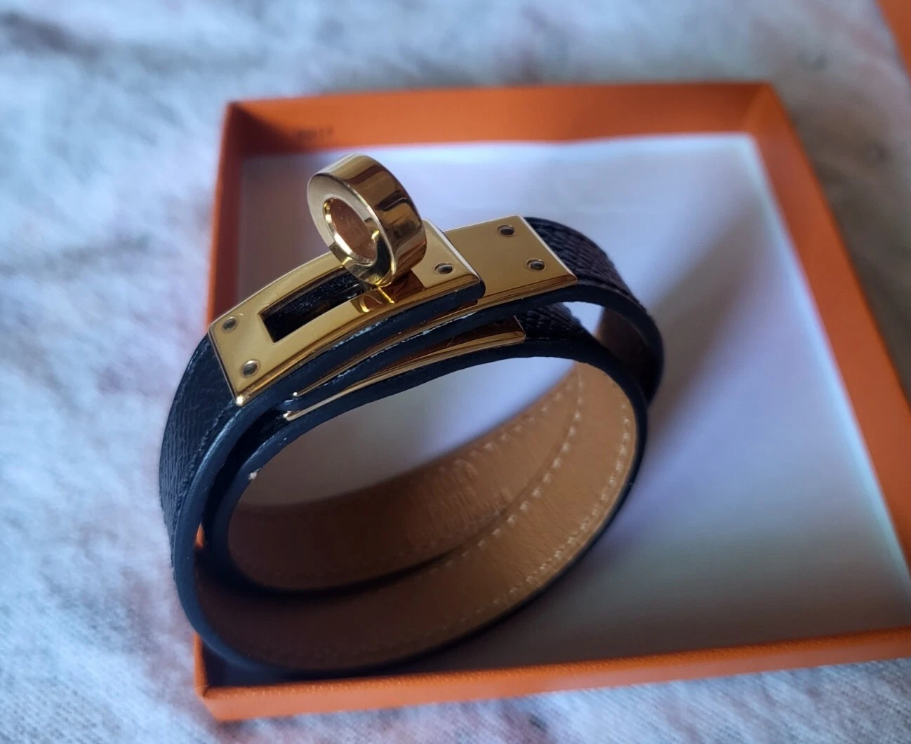 HERMÈS Autentico Bracciale In Pelle Nera HERMES Kelly Double Tour Hardware Oro XS