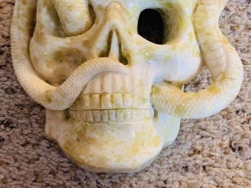 Yellow Jade 7”x5.5” High Quality Carved Wall Hanging Skull With Snake *AMAZING* - Picture 5 of 6