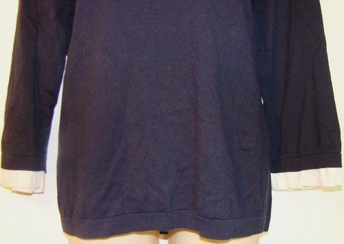 Talbots Women Navy Blue 3/4 Sleeve Ruffle Neck Lightweight Sweater Size XL A111 - Picture 5 of 9