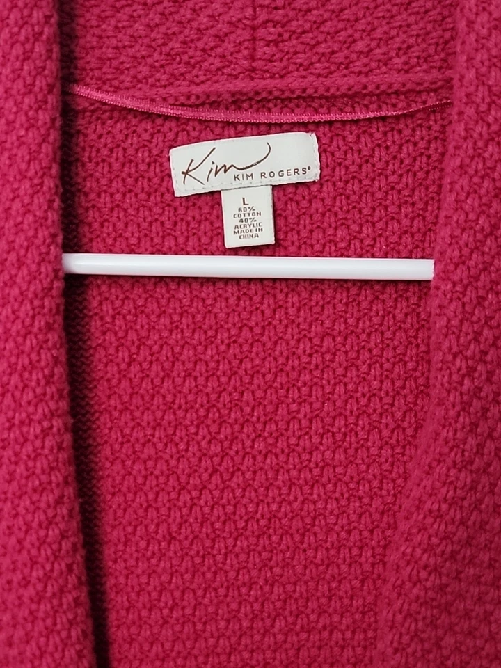 Kim Rogers Red Cable Knit Longline Cardigan Sweater Vest Womens Large Open Front - Image 3 of 4