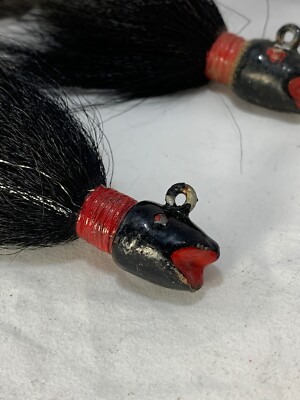 bass lures with rubber hair Vintage Rubber Lead Fishing Jigs Hair Black Red Bass Long Lure