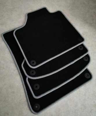 Tapis Sol Sur Mesure AUDI A3 8P 8PA 2003 2011 Velours NOIR Bords GRIS ALU NEUF - Photo 1/3