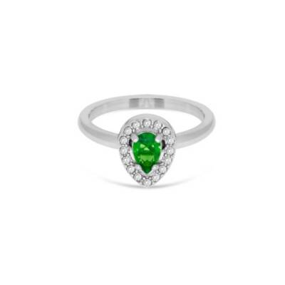 Anello Donna Liu Jo Acciaio Lucido Solitario Goccia Zircone Verde