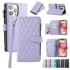For iPhone 14 15 11 17 Pro Max 7 Zipper Shoulder Bag Leather Wallet Women Case