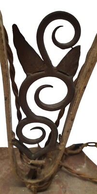 Lampe De Chevet Vintage - Socle Marbre & Fer Forgé - Tulip Hexagonale - Belgique