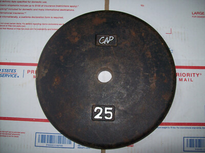 (1) vtg 25lb Cap ''PANCAKE'' BodyBuilding Strongman Fitness EXERCISE WEIGHT PLATES