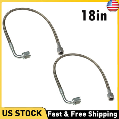 2Pcs-3AN 18'' Stainless Braided TFE Brake Line Straight x 90° -4 Brake hose