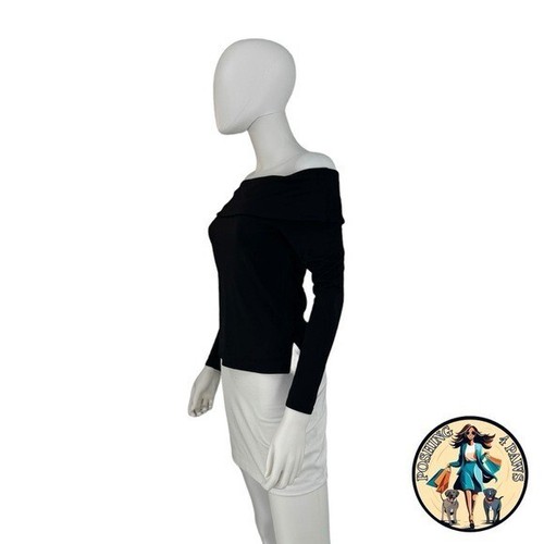 Moon River NEW Black Off the Shoulder Long Sleeve Jersey Knit Top Size Small - Picture 3 of 7