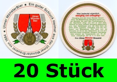 20 Stück Bierdeckel Ulmer Münster Brauerei ''Obergärig Untergärig'' Ulm Bar Theke