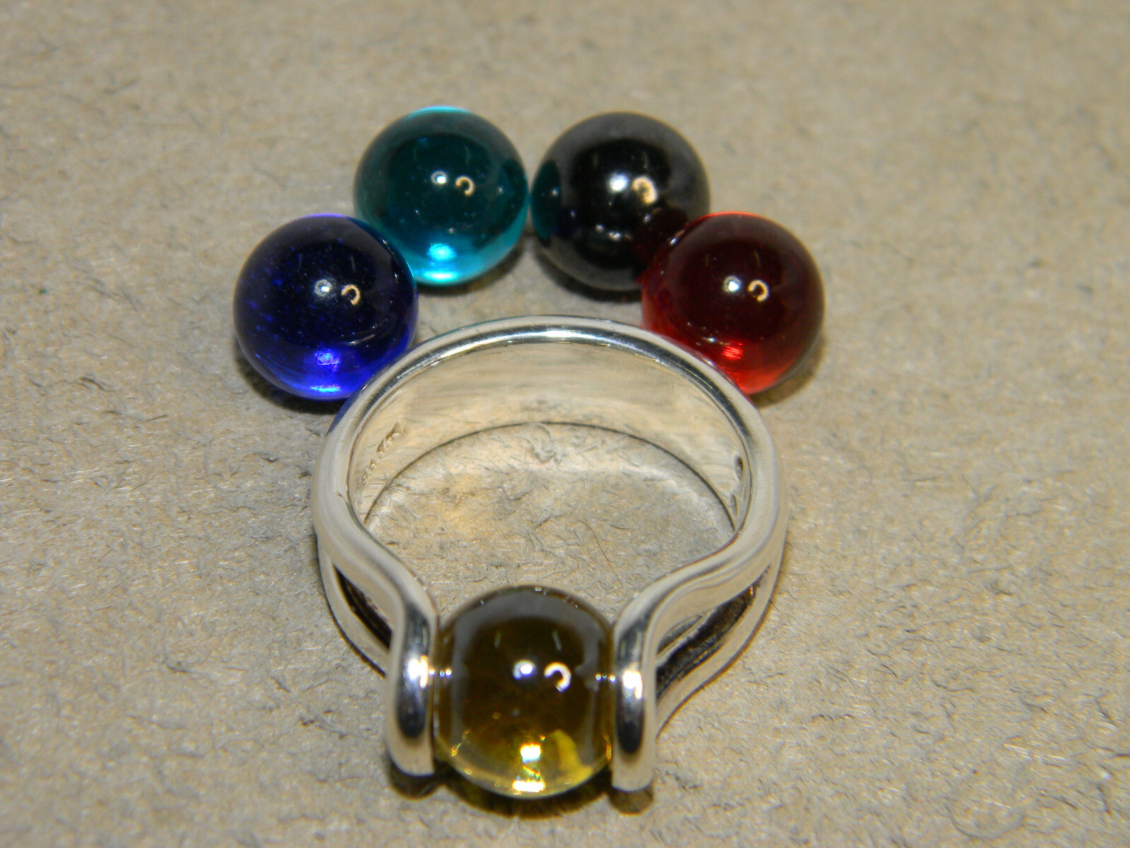 AYM Sterling Silver Interchangable Round Glass Stone Ring with 5 stones Size 9 eBay