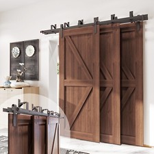 Triple Track Bypass Sliding Barn Door Hardware Kit- Inverted Bent Roller Design