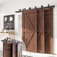 Triple Track Bypass Sliding Barn Door Hardware Kit- Inverted Bent Roller Design