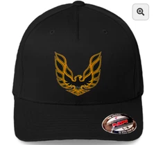 Pontiac Firebird Graphic Logo Black Hat Flexfit Baseball Cap Printed Emblem S/M