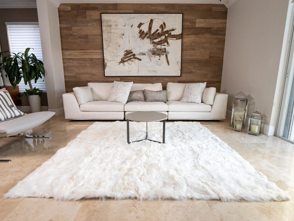 AUTÉNTICA MANTA BLANCA DE PIEL DE ALPACA BEBÉ, TALLA QUEEN, 82 X 87 pulgadas Foto 4 de 4