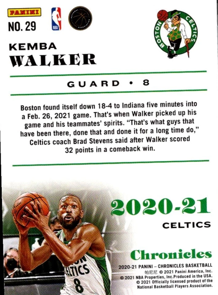 2020-21 Panini Chronicles Green Kemba Walker Boston Celtics #29 - Image 2 of 2
