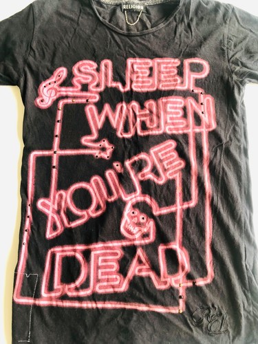 Men’s Religion Black T-Shirt Sleep When You’re Dead Stud Jewel Small Top Tee S - Imagen 2 de 17