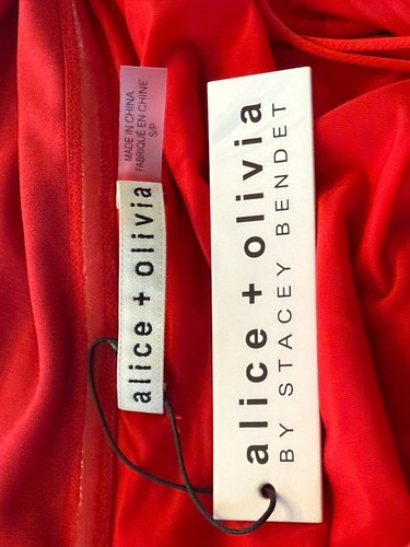 $395 alice + olivia Coretta Off The Shoulder Dress | Bright Ruby | S - Picture 6 of 15