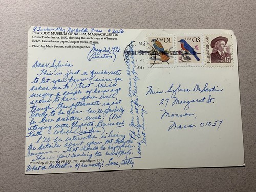 Postal de colección del Museo de Arte Peabody de China Trade Fan Salem MA 1992 1990 - Imagen 2 de 2