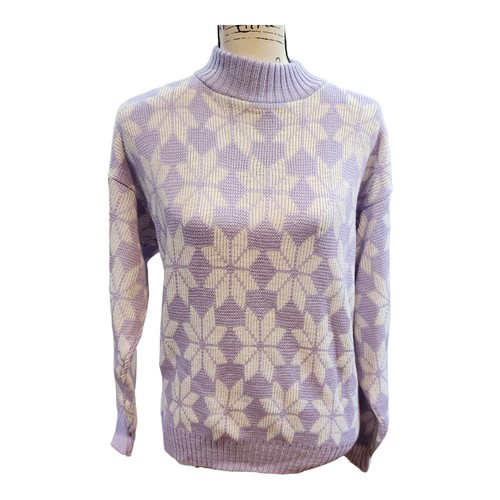 Alicia Vintage 80s Purple Snowflake Sweater Size - Picture 6 of 7