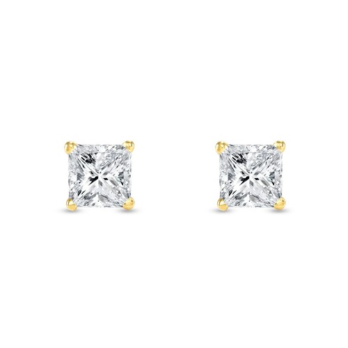 IGI F/VS 2 Ct Princess LabCreated Grown Diamond Earrings 14K Yellow Gold Screw - Picture 2 of 3