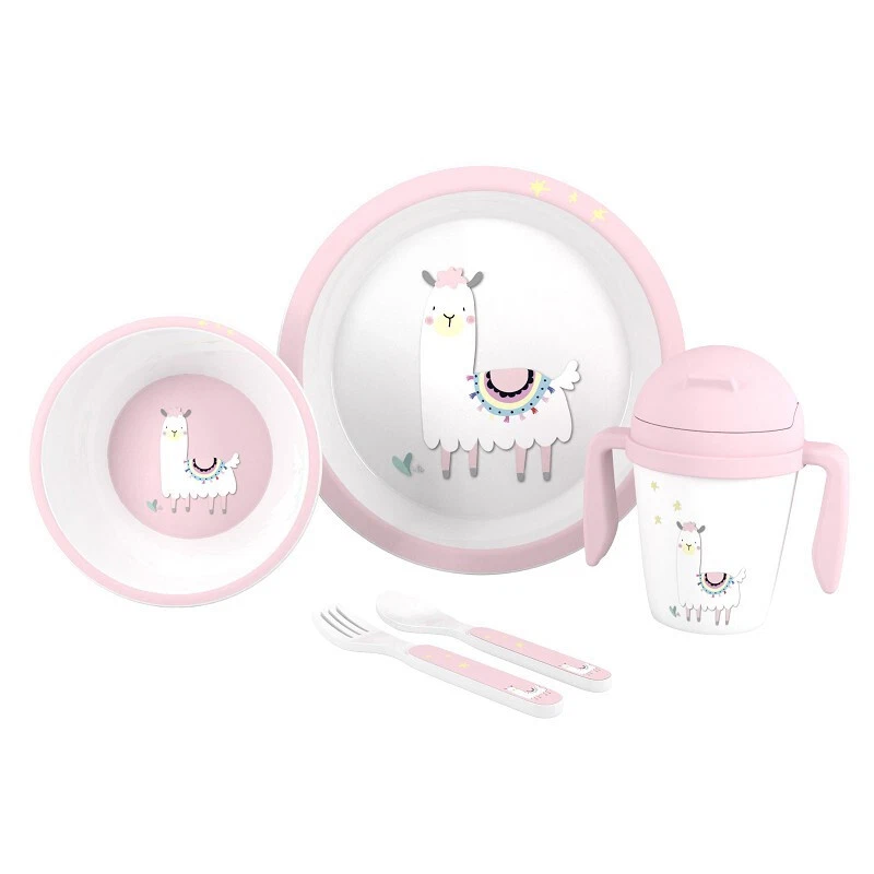 Set Vajilla para Bebé de 5 Piezas, Modelo Llama: Plato+Bol+Cubiertos+Vaso - Imagen 3 de 3
