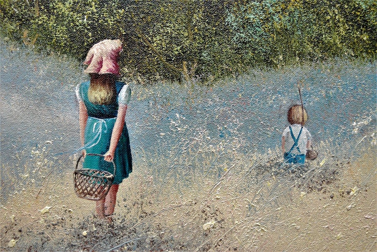 油彩画 秋　　 oil canvas 120cm x 70cm Vintage 70s oil canvas painting River Mountain Autumn