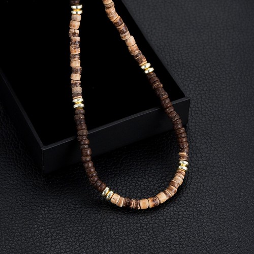 Collar con cuentas de cáscara de coco geométrico tribal étnico bohemia para hombre joyería - Imagen 85 de 115