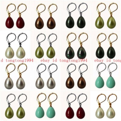 12x16mm Echte Muschelperle Teardrop Leverback Dangle Ohrringe Nicht eine perle
