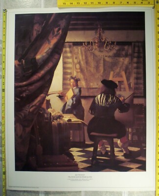 Vtg Laminated Fine Art Poster 22x26 Jan Vermeer,The Artist and His Model as Klio