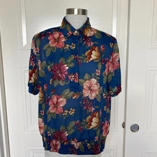 VintageAlfred Dunner Sheer Blouse Womens Petie 10 Blue Floral Shirt 1/2 Buttons