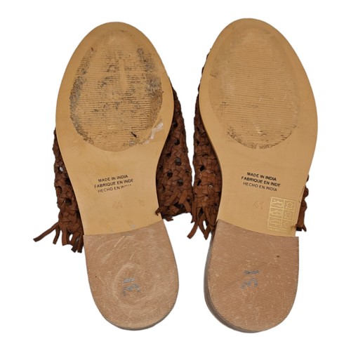 FREE PEOPLE Mirage Fringe Mules Brown Woven Leather Flat Slides Sandals Sz 41 - Picture 7 of 10