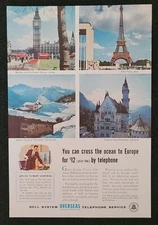 Bell System OVERSEAS Telephone 1957 Vintage Print Ad 1950's Long Distance