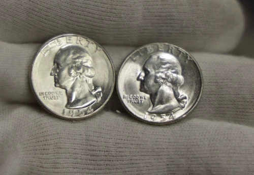 (2) 1954 S US Washington Quarters 25c Nice Unc From Original Roll..