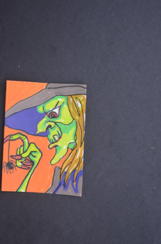 ACEO Original Art Witch & Spider Horror Mixed Media Not a print - Picture 2 of 3