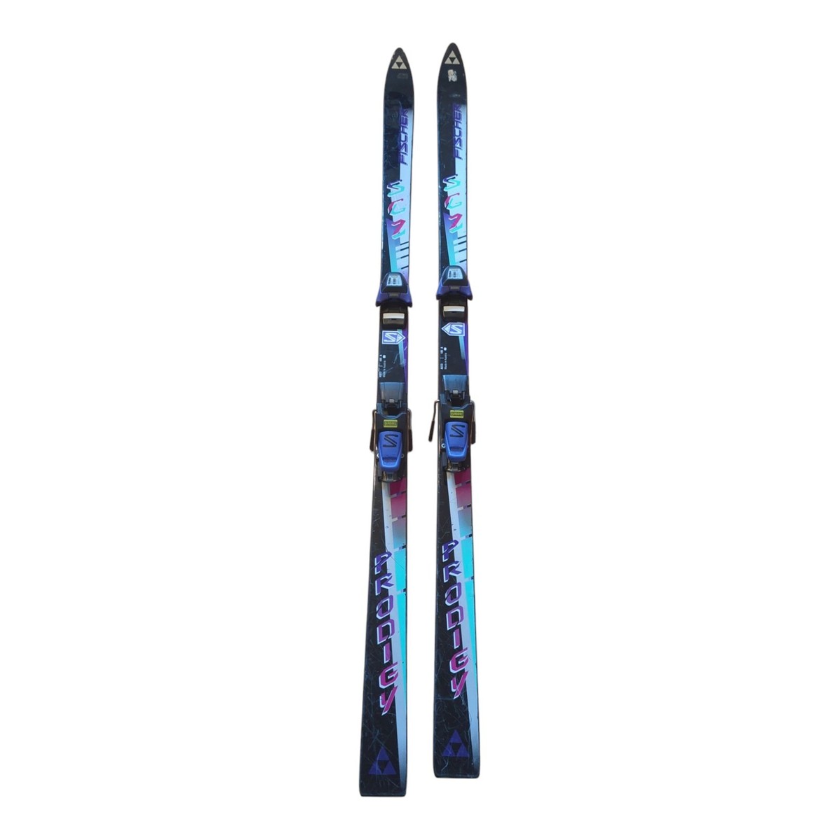 スキー板 中古 サロモン 緑色×青色×黄色 約184cm Racing Base FISCHER MT2KEVLAR QUADRAX KEVLAR Vintage Fischer Prodigy Race Skis 185cm w/ Salomon Quadrax