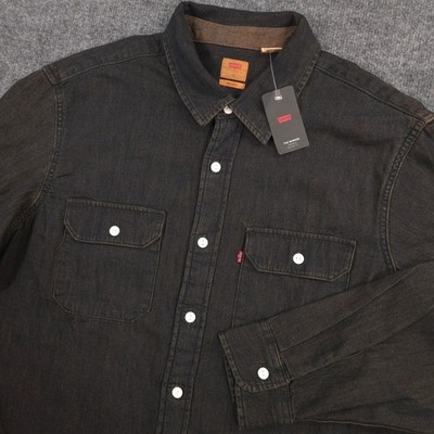 Levis Worker Shirt Mens L Black Brown Denim Relaxed Fit Long Sleeve Chore NEW