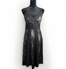 Ann Taylor LOFT Little Black Dress Lace Overlay Spaghetti Strap Midi Size 4
