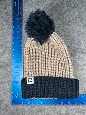Richardson Beanie Toque Adult One Size Beige Blue Knit 100% Acrylic Pom
