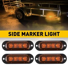 4pcs 4-LED Side Marker Lights Amber Clearance Light Trailer Turn Signal Lamp