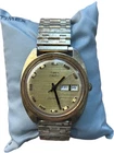 Vintage Timex Electric Dynabeat Day Date Gold Tone Watch Stretch Band Untested